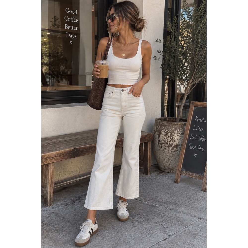 rag & bone Maya Ecru High Rise Cropped Flare Jeans 26